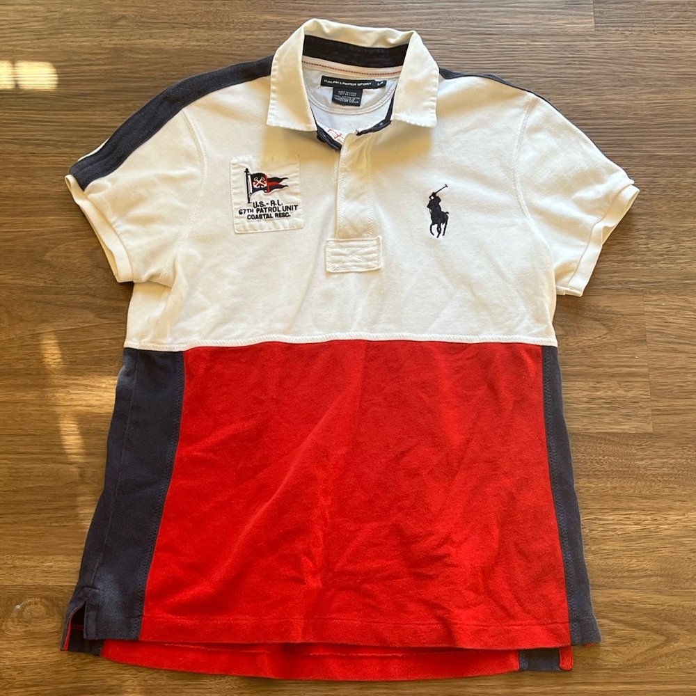 Ralph Lauren Sport Mens Coast Rescue Polo Short Sleeve Shirt White Size L